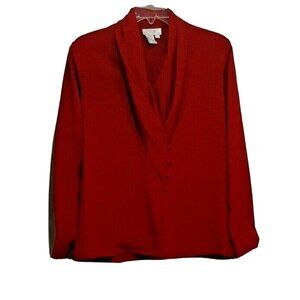 Vintage Sassoon Blouse Size 8 Red Long Sleeve  V-neck Covered Buttons  Paris N.Y